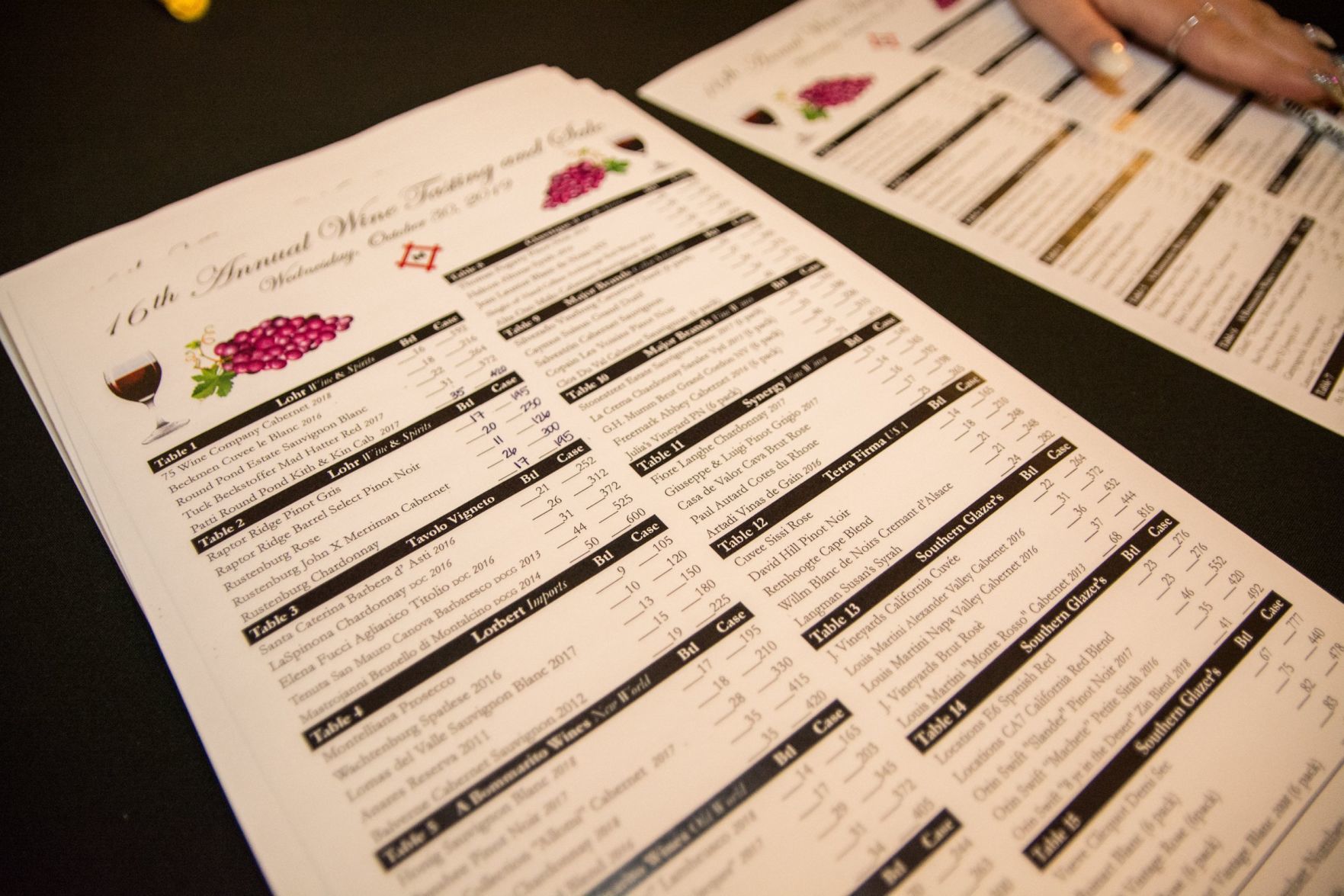 16th Annual Wine Tasting and Sale menu